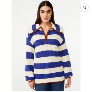 Striped sweater 100% natural fibers cotton/wool blend